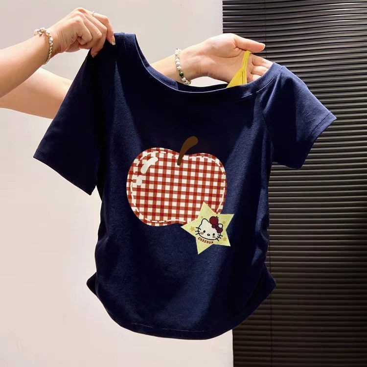 【WJZ】เสื้อยืดแขนสั้นพิมพ์ลายแฟชั่นสไตล์เกาหลีสำหรับผู้หญิง ผ้าคอตตอนแท้【Pdd157】