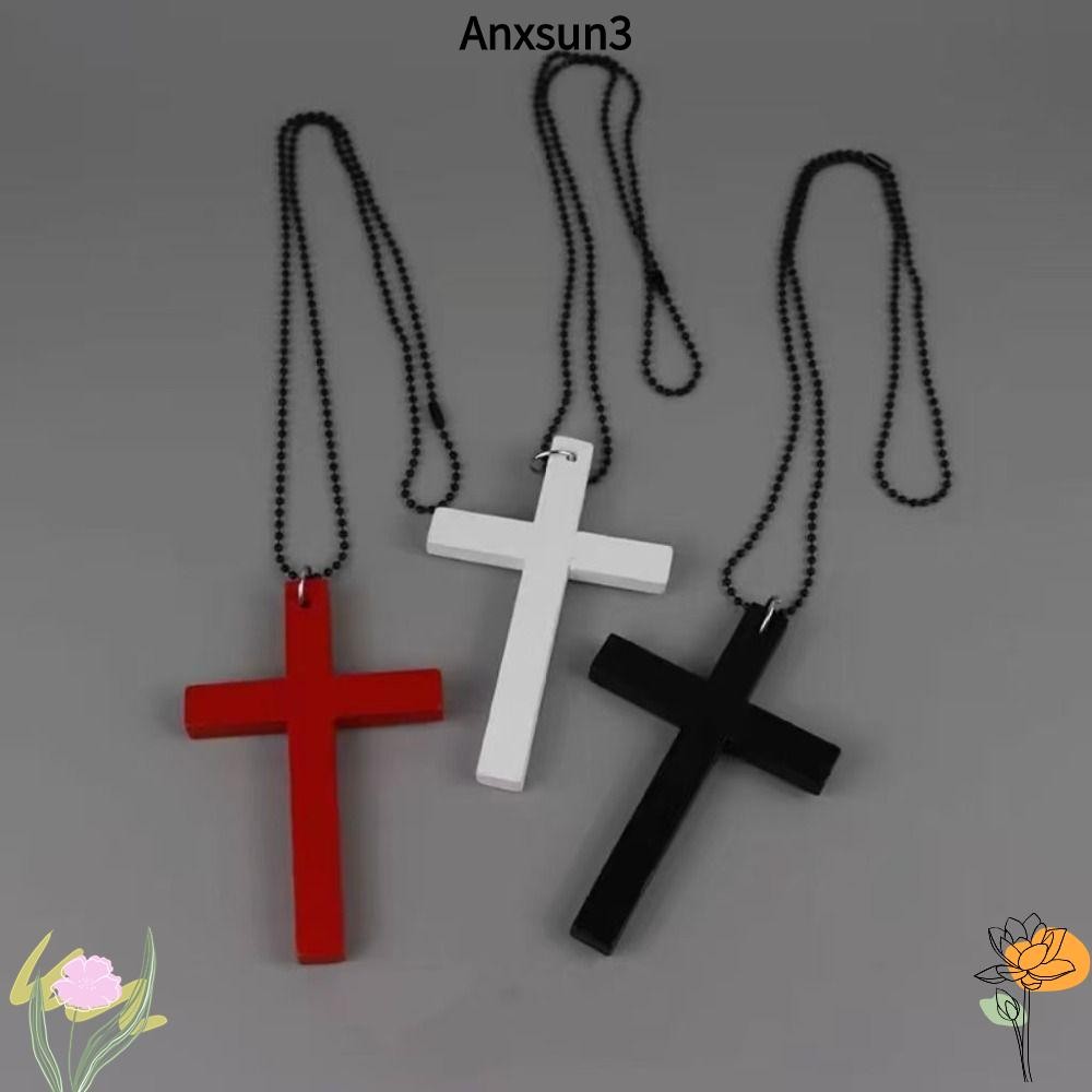 ANXSUN3 จี้สร้อยคอยาวสไตล์ Y2K พังค์โกธิกฮิปฮอป สีดำ