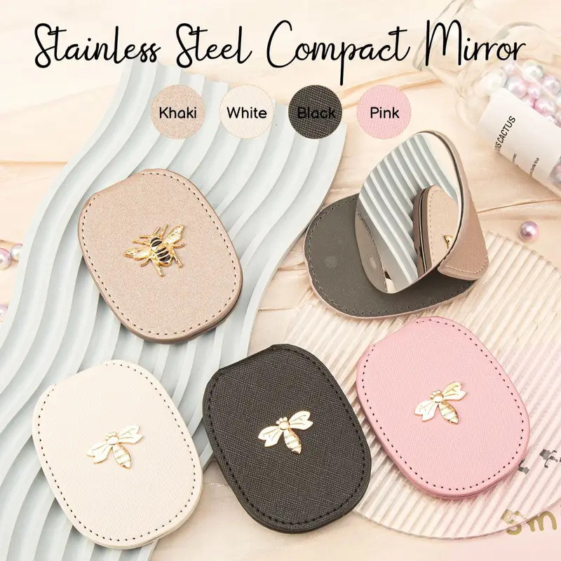 1PC แบบพกพารูปไข่พับกระจกแต่งหน้า Rose Gold Honeybee, กระจก 8K HD, หนังเสริม, ของขวัญที่สมบูรณ์แบบสํ