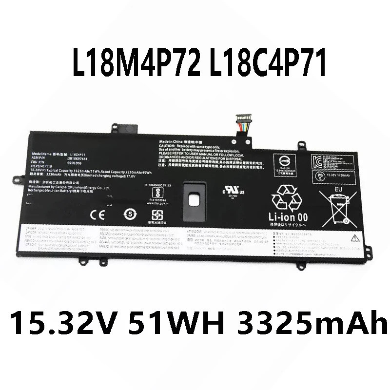 L18M4P72 L18C4P71 L18L4P71 15.32V 51WH 3325mAh แบตเตอรี่แล็ปท็อปสําหรับ Lenovo X1 CARBON 2019, X1C 0