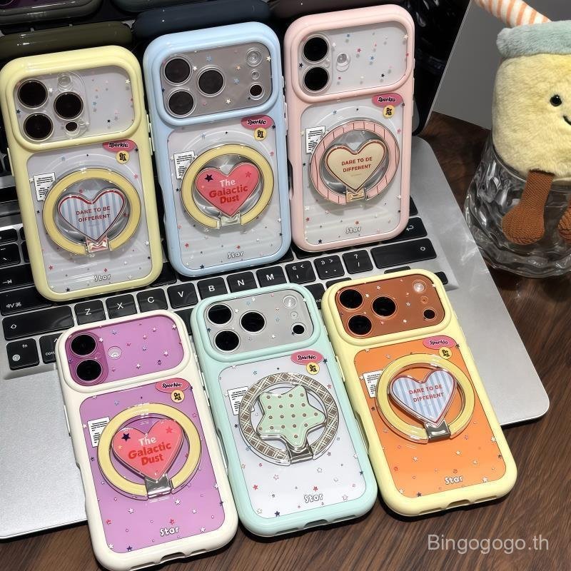 เคสโทรศัพท์ เหมาะสําหรับ iPhone 11 12 13 14 15 16 17 Pro max Plus Air Love Star Mirror Stand Shock-proof Shock-proof เคสป้องกันรวมทุกอย่างกรณี VOKN