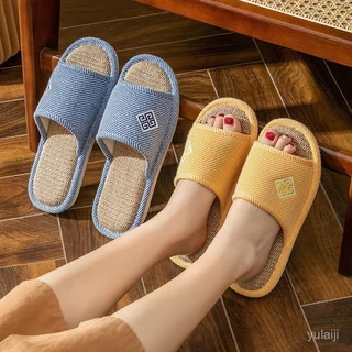 ผ้าลินินธรรมชาติส้นรองเท้าแตะบ้าน PVC Anti-slip หนา soled Macaron สี Four Seasons คู่ระยะทางสั้น Outing Sli