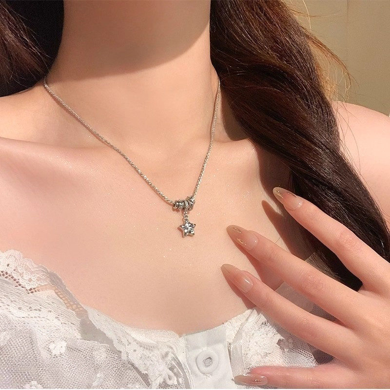 สร้อยคอโซ่ จี้รูปดาว ประดับพู่ สไตล์เกาหลี สําหรับผู้หญิง