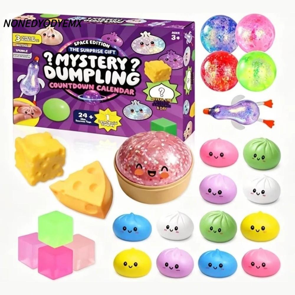 NNNEDYEMX Mystery Dumpling Advent Calendar, Soft Slow Resilience Dumplings Toy, Fidget Decompression ความวิตกกังวลบรรเทา Dumpling Dough Ball Box สําหรับเด็กและผู้ใหญ่