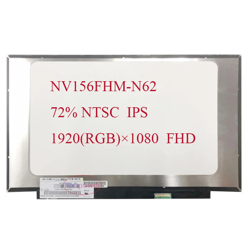 แล็ปท็อปหน้าจอ LCD NV156FHM-N62 จอแสดงผล 72% NTSC IPS FHD 30 พิน 15.6 นิ้ว matrix