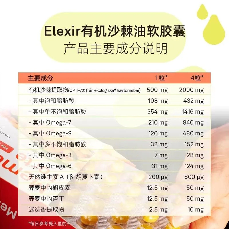 Elexir สวีเดนนําเข้า Sea Buckthorn น้ํามัน Original Soft Capsule Sea Buckthorn ผลไม้ Sea Buckthorn เ