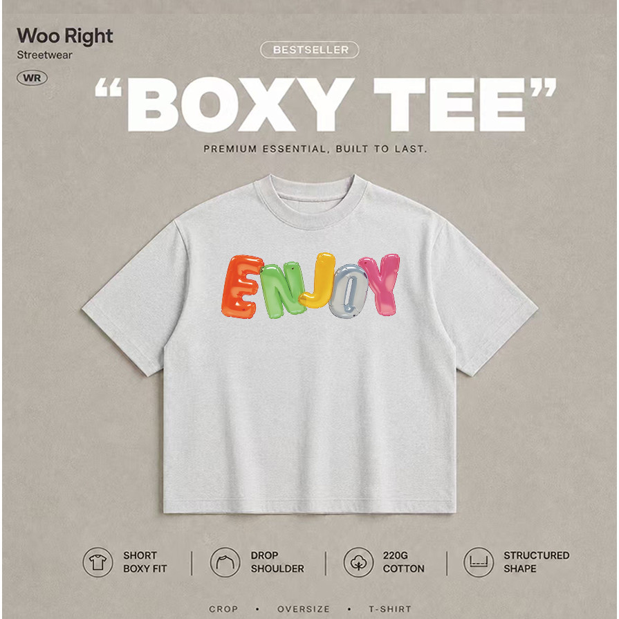 Woo Right تيشيرت قصير Boxy ‏ENJOY — صورة 4