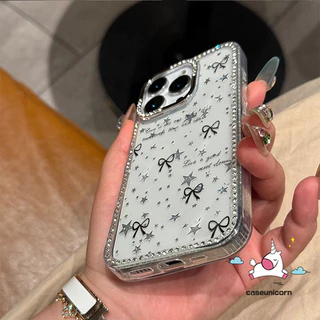 เคสไอโฟน 14 ใช้ได้กับ IPhone 16 15 17 11 12 13 14 Pro Max 12 13 16 17 pro 14 15 16 Plus Air เคสขอบคริสตัล ลายโบว์น่ารัก