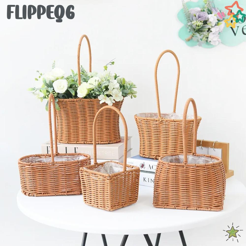 FLIPPEQ6 เจ้าสาวตะกร้าดอกไม้,ภาชนะปิคนิคพร้อมที่จับตะกร้าการจัดดอกไม้,ทอมือวิลโลว์หวายจิปาถะออแกไนเซอร์งานแต่งงาน