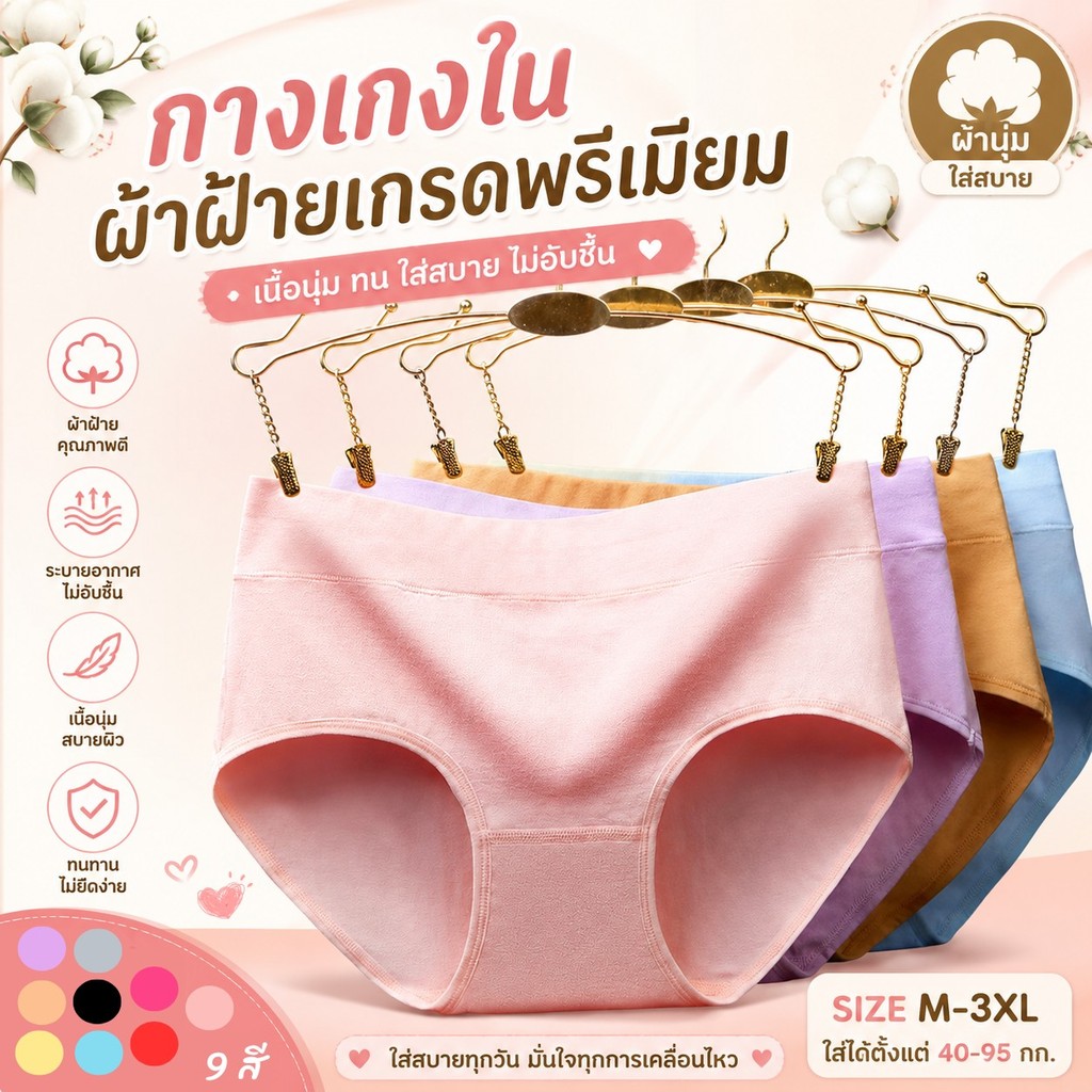 กางเกงชั้นใน กางเกงใน อย่างดี 5size 26-34นิ้ว ยืดหยุ่นดี กระชับ นุ่มสบาย ไม่คัน ขาใหญ่ใส่ได้ ไม่รัดช่วงขาหนีบ
