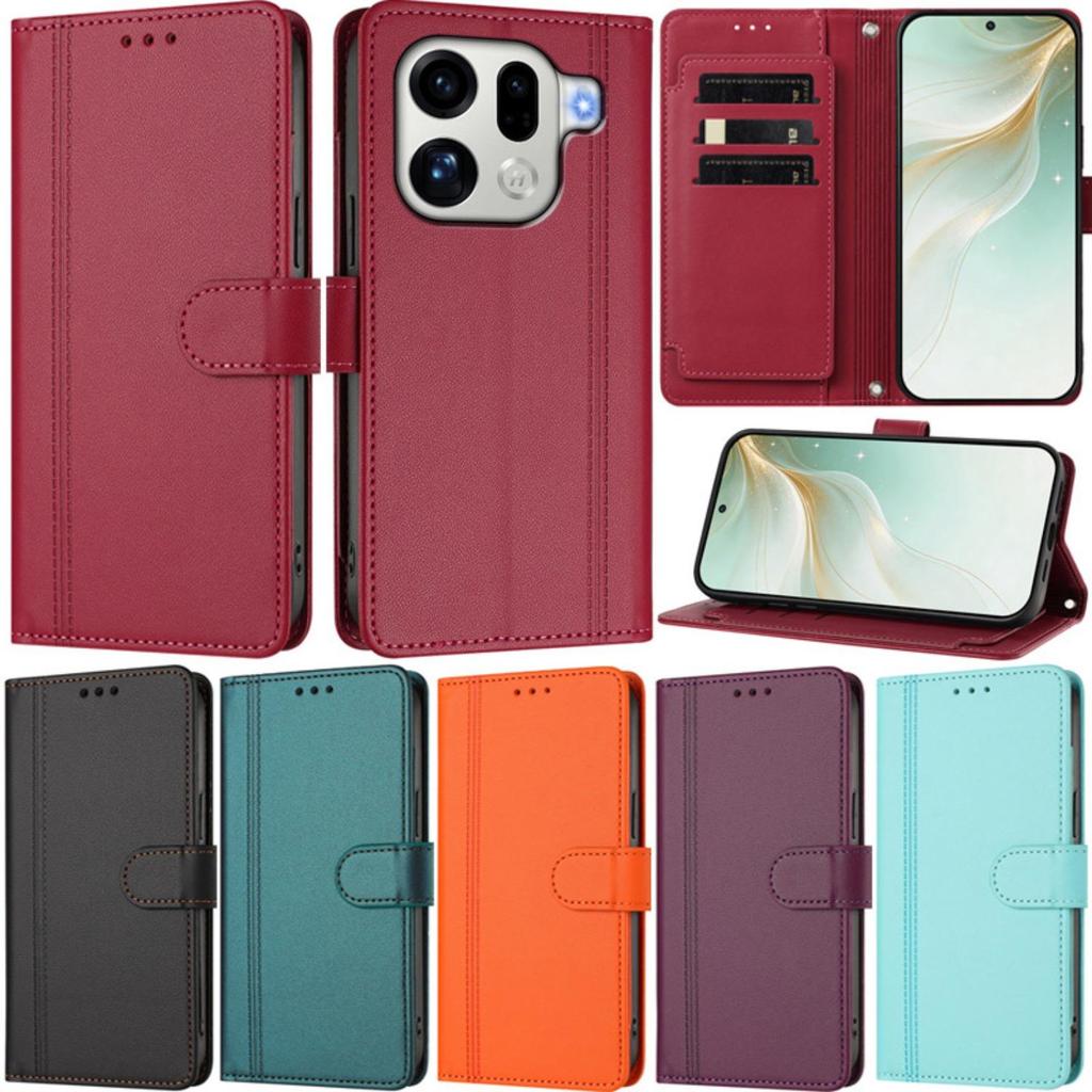 กระเป๋าสตางค์หนังหรูหรา Multi Card Slot ขาตั้งฝาครอบโทรศัพท์กันกระแทกสําหรับ Oppo Find X9 Pro X8 Pro