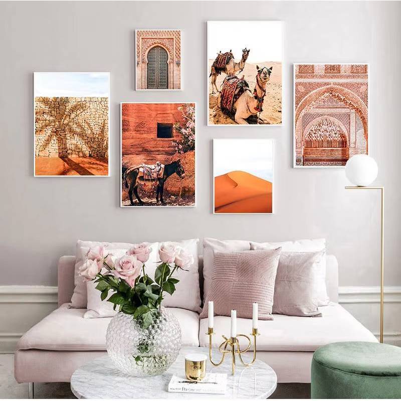 Boho Landscape Wall Art Desert Travel Print Marrakech Poster Camel Canvas Print Painting Wall Pictur