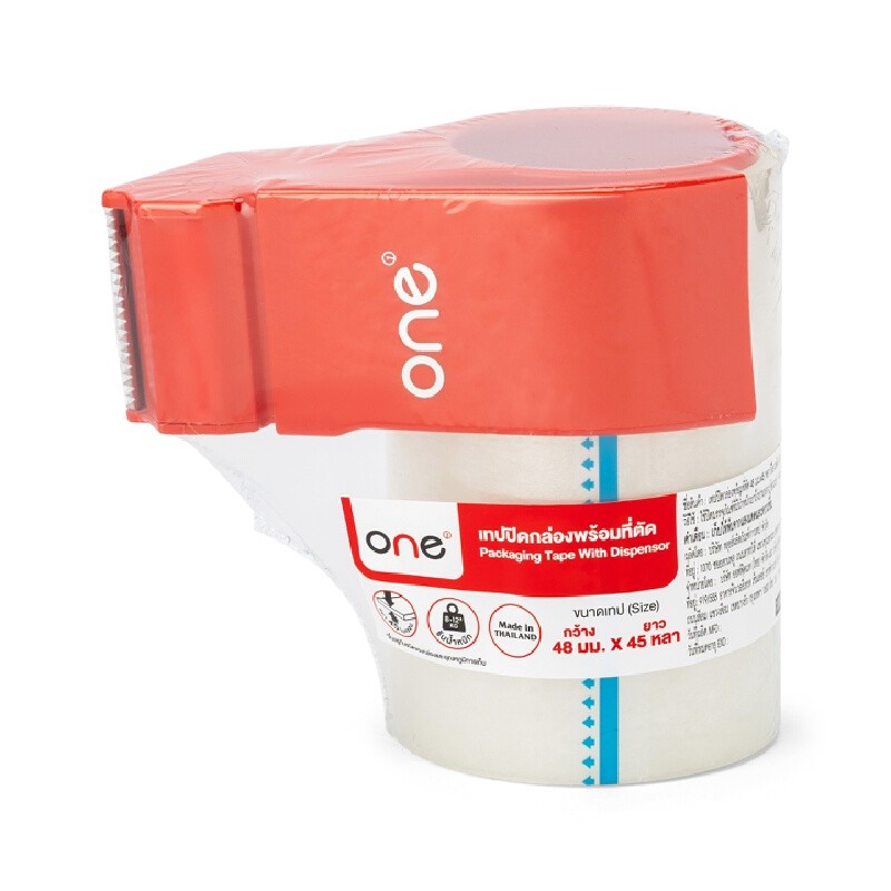 ONE เทป OPP ปิดกล่องพร้อมที่ตัด สีใส ขนาด 48มม. x 45หลา (แพ็ค 3)