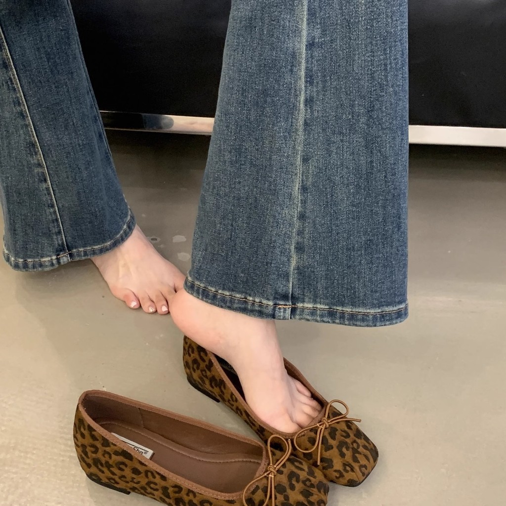 Earthwalk Sandal Factory French Retro Leopard Print Short Ballet Shoes