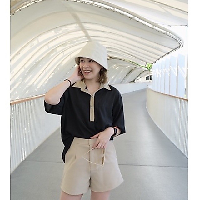 Judi top เสื้อคอปก เสื้อทูโทน เสื้อเชิ้ตแขนสั้น