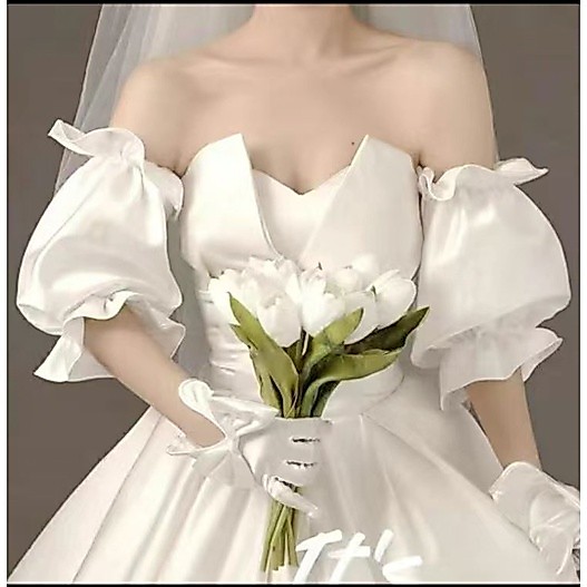 ใหม่ Tulle ชุดเดรสยาว แขนพอง ถอดออกได้ สีขาว สีดํา ถอดออกได้ สําหรับชุดแต่งงานผู้หญิง