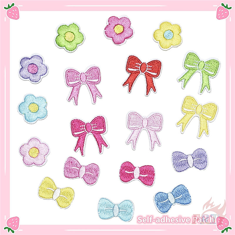 Ins: Flower / Bow Tie / Bowknot - แผ่นแปะสติกเกอร์มีกาวในตัวน่ารัก 1 ชิ้น DIY เย็บบนเหล็กบนแพทช์ป้าย