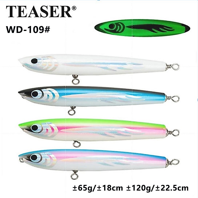 TEASER【WD109】±65g ±120g Topwater ดินสอไม้ Lure Long Shot ตกปลาทะเลน้ําเค็ม Stickbait ช่างไม้เหยื่อไม่มีตะขอ Treble