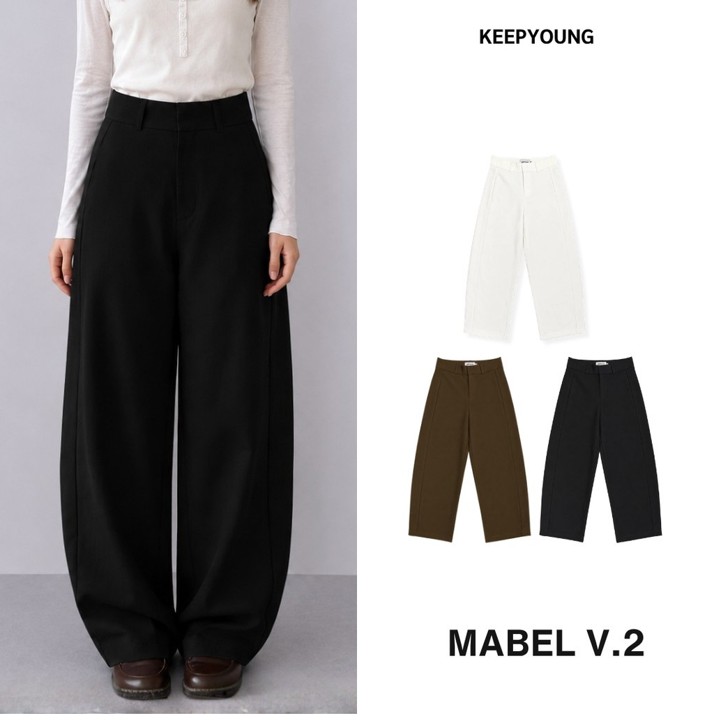 ใหม่ KEEPYOUNG [S-XL] กางเกง BARREL ผ้าคอตตอนยีนส์ รุ่น MABEL V.2 ทรงโค้งบาร์เรล