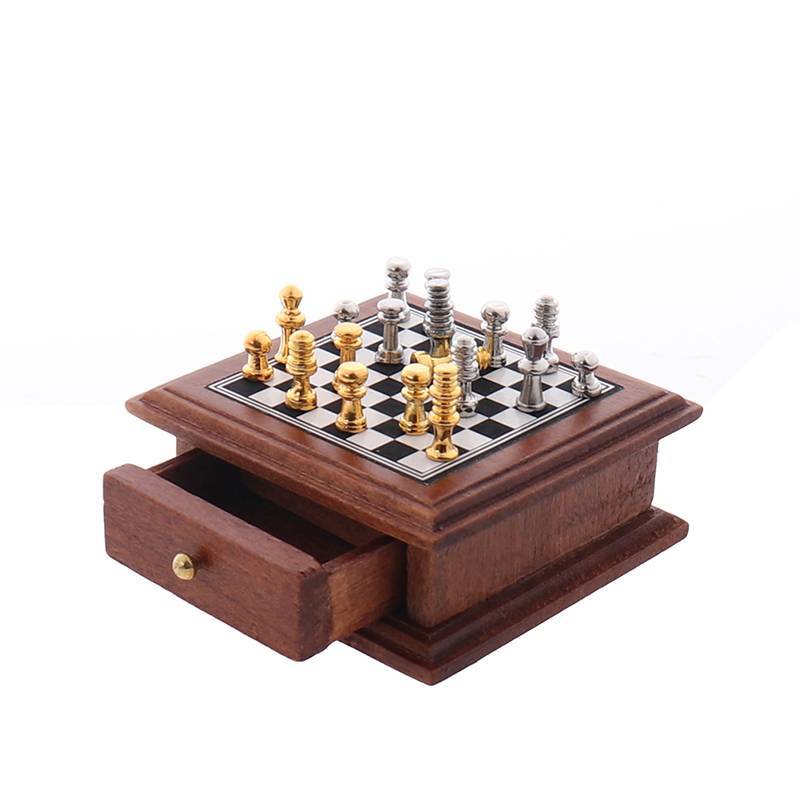 [bet] 1:12 Dollhouse Miniature Chess Board Storage Box Set อุปกรณ์เฟอร์นิเจอร์ของเล่น [TH]