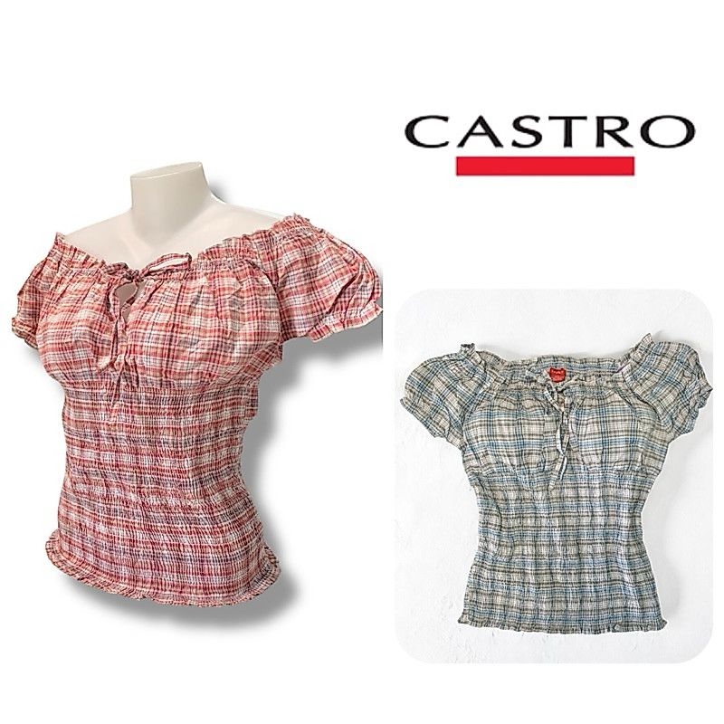 Castro ( GC59 )  ตำหนิ!! เสื้อผู้หญิง ปาดไหล่ ลายสก็อตสุดน่ารัก เซลเก่าเก็บ