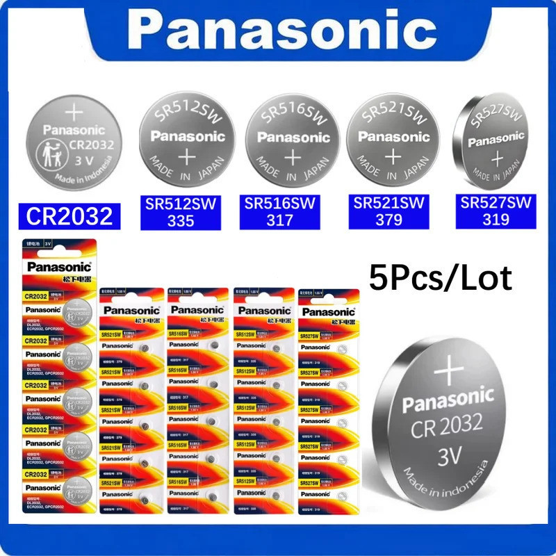 5PCS Panasonic แบตเตอรี่เดิม SR512SW 335 SR516SW 317 SR521SW 379 SR527SW 318 SR616SW 321 CR2032