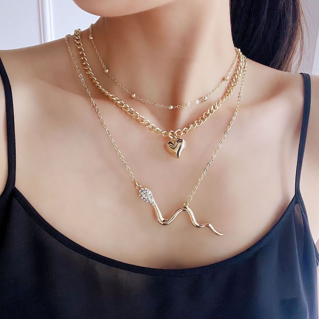 Charmost-Animal Snake Necklace punk style Snake pendant multi-layer Snake bone Necklace bohemia