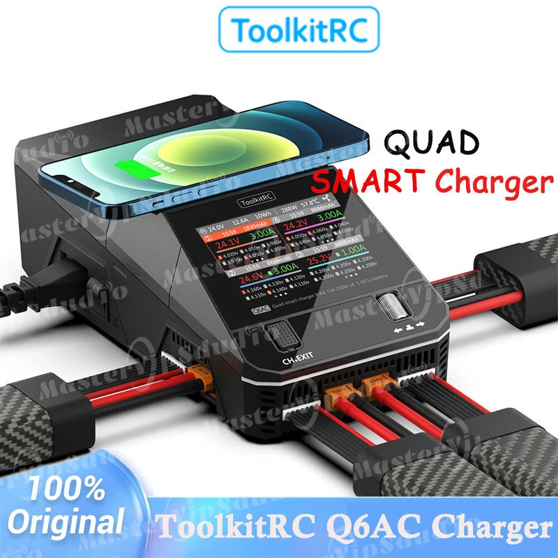 ToolkitRC Q6AC Smart Charger 4 ช่อง AC 400W DC 1000W สําหรับ Lipo 1-6S, NiMH 1-16S, Pb 1-10S, สําหรั