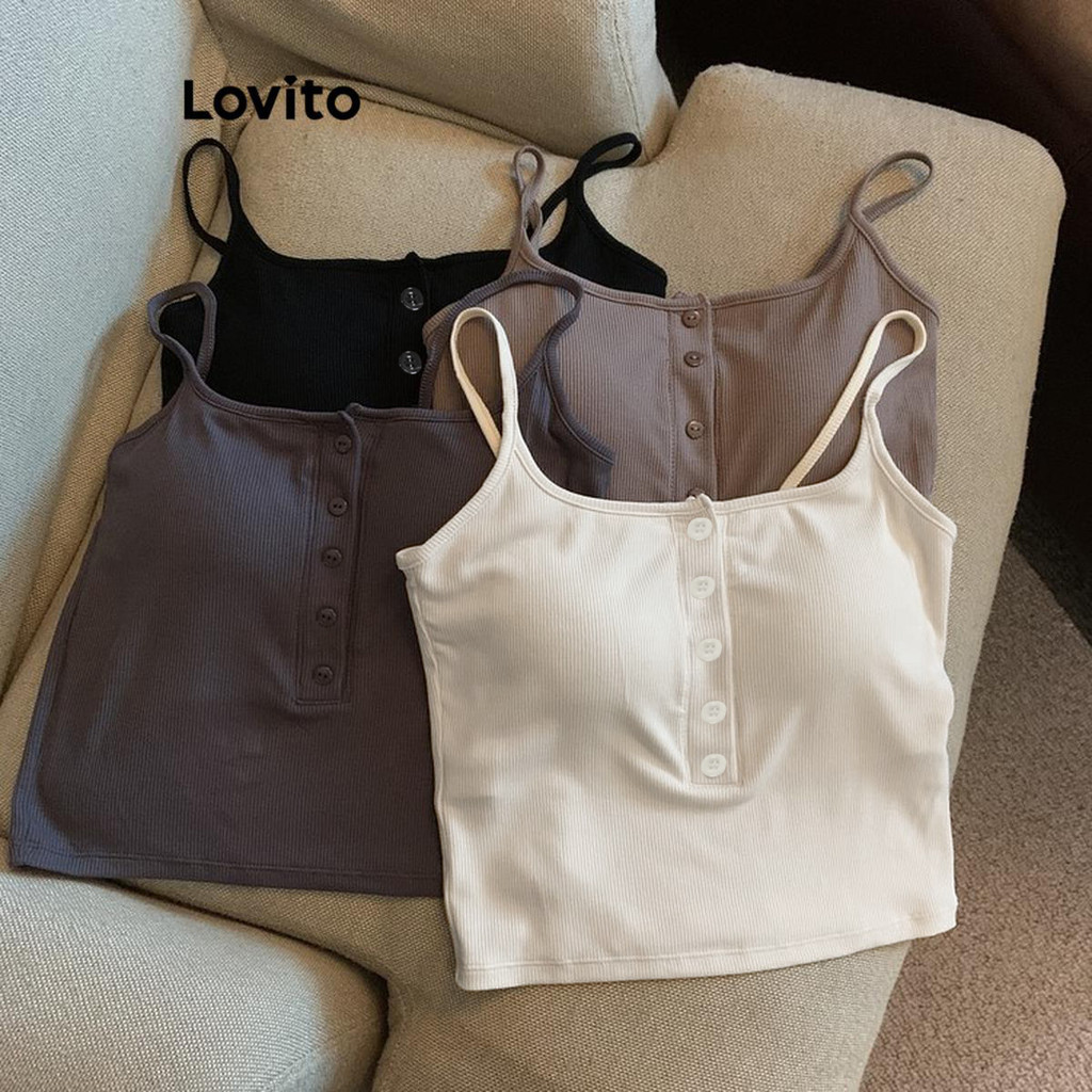 Lovito แคชชวล เสื้อยืดลําลองเสื้อยืดซิปธรรมดาสําหรับผู้หญิง LNA27136 (หลากสี)