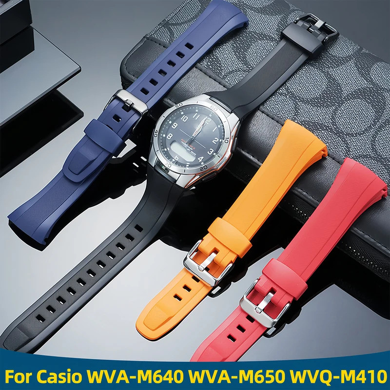 กีฬานาฬิกายางซิลิโคนสําหรับ Casio WVA-M640 WVA-M650 WVQ-M410 series ผู้ชายเปลี่ยนสายนาฬิกาอุปกรณ์เสร