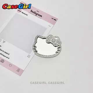 รองรับ IPhone 17 13 15 16 14 11 12 Pro Max 15 16 14 Plus ปกขอบประดับเพชร Hello Kitty กระจกแต่งหน้าลายดาววิบวับ