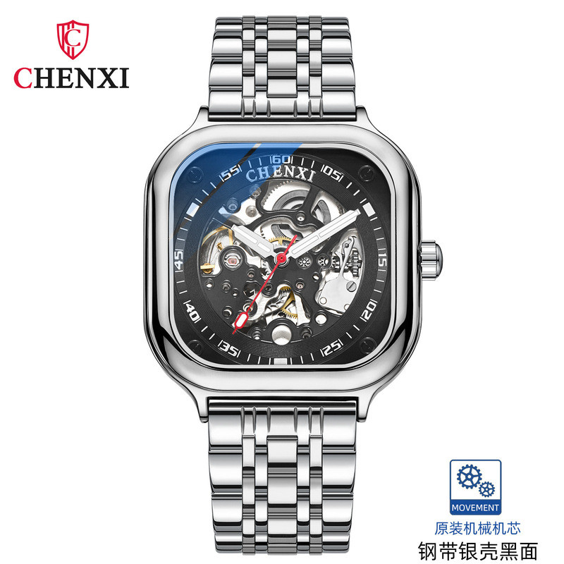 CHENXI/CHENXI ร้อนขายสแควร์นาฬิกากลไกแฟชั่นนาฬิกากลไกอัตโนมัติกันน้ํา Hollow High-End นาฬิกาผู้ชาย