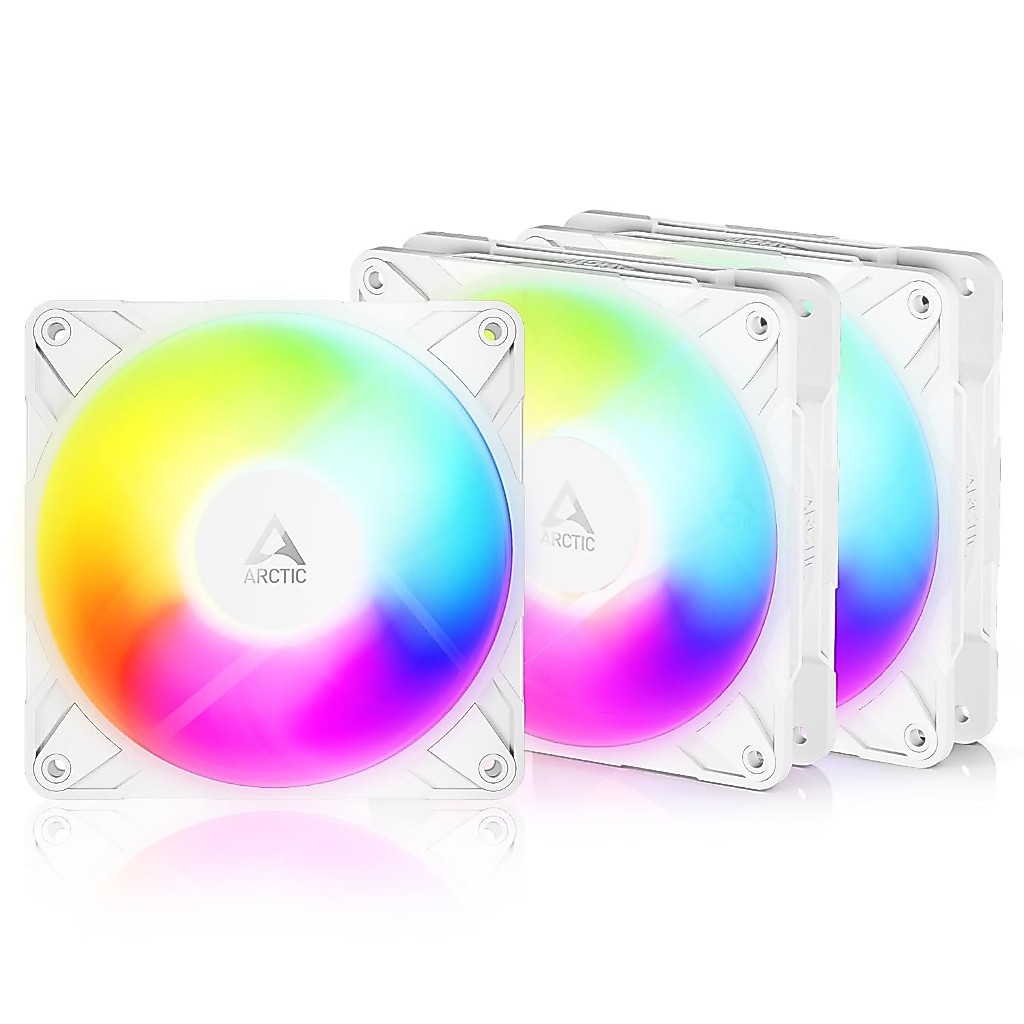 ARCTIC P12 Pro Reverse ARGB สีขาว 3 แพ็ค 12 ซม. 4 พิน PWM CPU Cooling พัดลมเงียบ 500-3000RPM 73CFM P