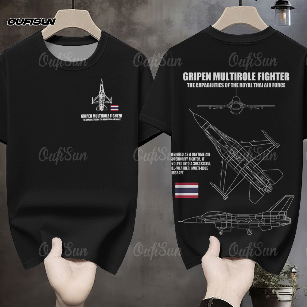 เสื้อยืดผ้าฝ้าย 100% สีดำ ธีมกองทัพอากาศ Gripen Multirole Fighter