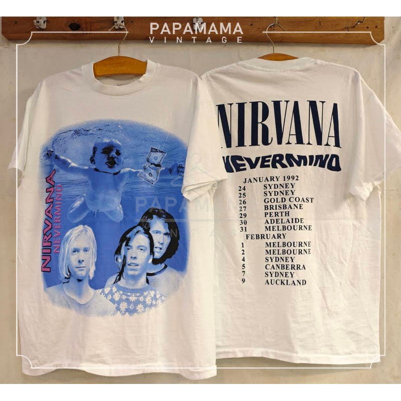 NIRVANA AUSTRALIA TOUR 1992 เสื้อวินเทจ เสื้อทัวร์ วงร๊อค papamama vintage shirt