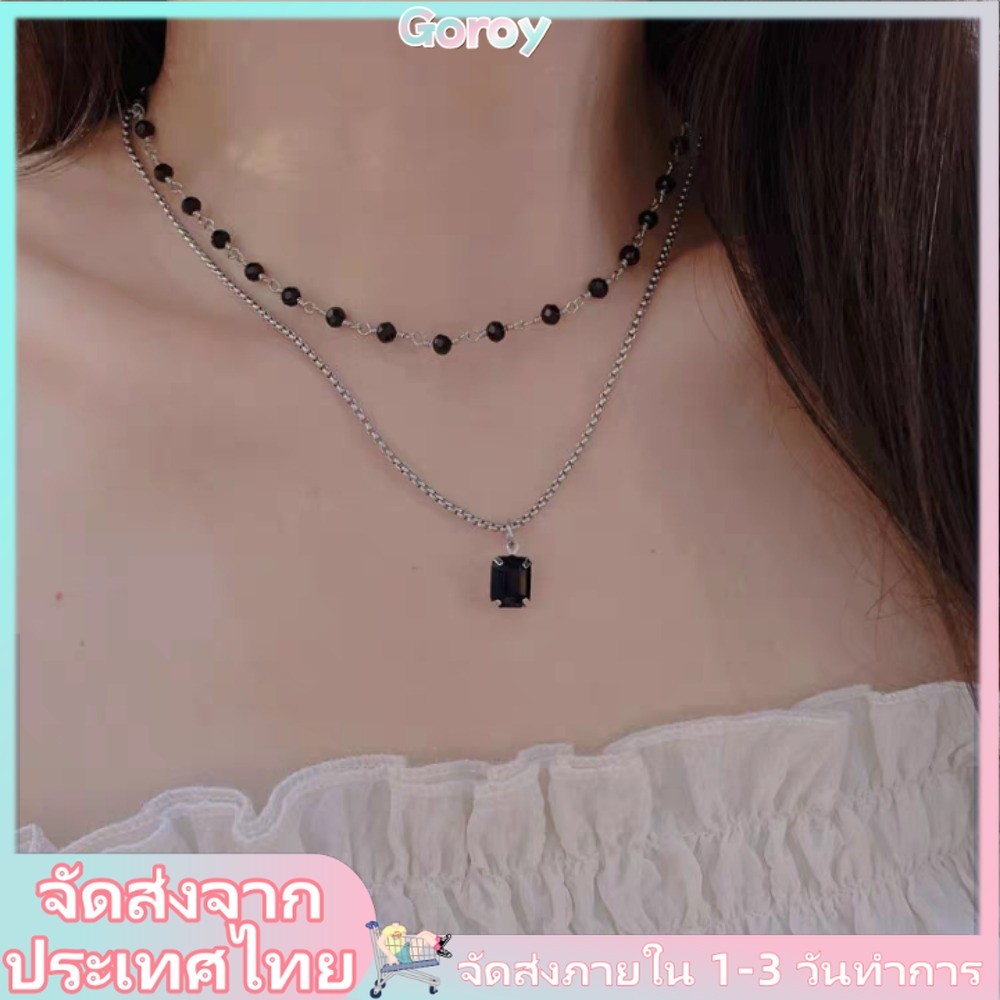 (จัดส่งในพื้นที่) Y2K Style Double-layer Square Necklace Stacking Clavicle Chain Women Accessories