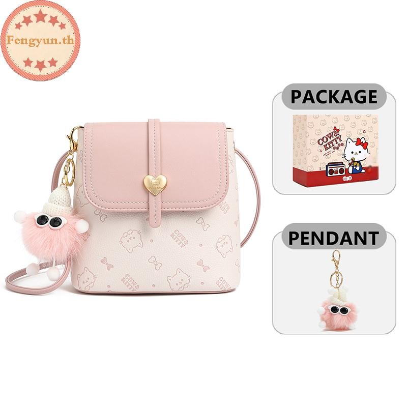 กระเป๋าครอสบอดีสำหรับผู้หญิง สไตล์แคทเท่ห์ มีลายแมว พิมพ์น่ารัก กะทัดрและใช้งานได้จริง