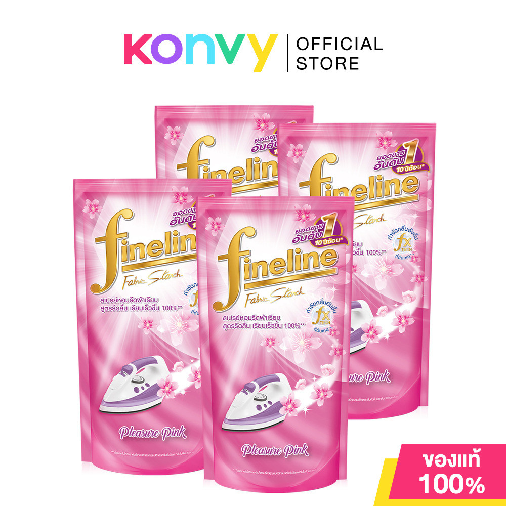 Fineline Fabric Smooth Starch Refill Pleasure Pink [500ml x 4pcs] ไฟน์ไลน์ สเปรย์หอมรีดผ้าเรียบ.