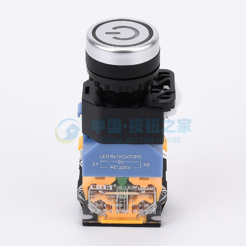 ปุ่มกดสัญลักษณ์พลังงาน LA38-11DS แบบล็อคเองและมีไฟส่องสว่าง LA38-11DNZS 22 มม. 220V 24V