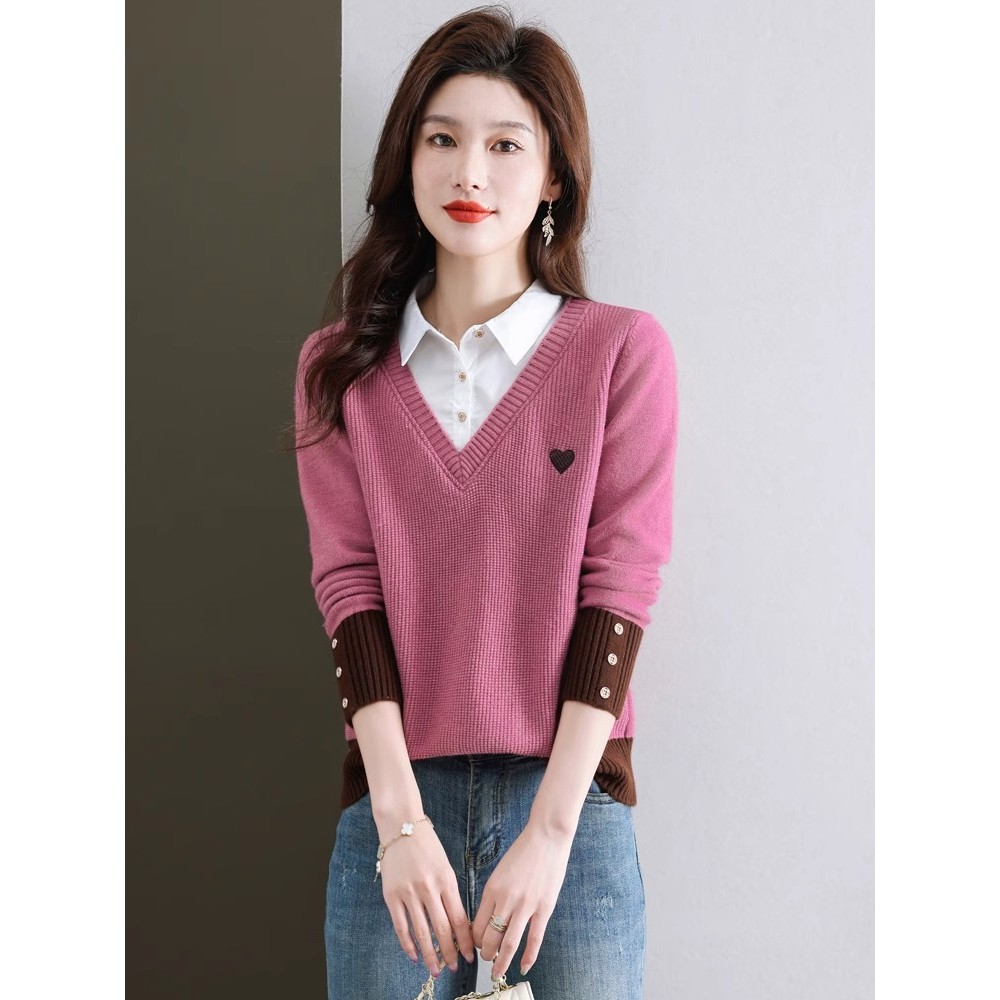 sculptor sweater sweater set เสื้อคอปกหนาแบบสวมหัว ลายถักปลอม มาในเซตสองชิ้น