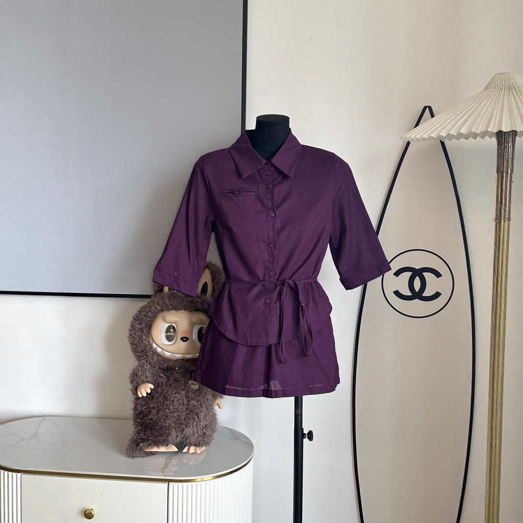 O9DK 2025New Summer Custom-Dyed Brightening Shirt and Skirt Two-Piece Set for Women