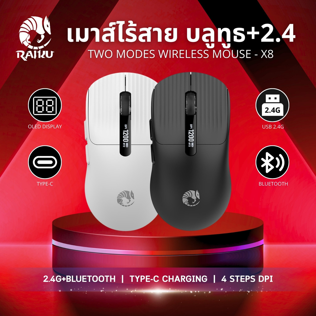 Berlin | เมาส์บลูทูธ RAIKU X8 OLED เมาส์ไร้สาย 2 ระบบ 2.4G+BT น้ำหนักเบา wireless mouse type-c bluetooth usb