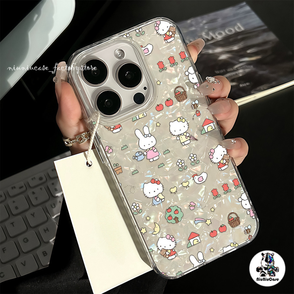 สำหรับ เคสไอโฟน13 เคส ลูกแมวกับกระต่าย ลายเปลือกหอย For IPhone 13 16 14 12 11 15 Pro Max XR XS X 7 8 16Plus เคสไอโฟนสวยๆ