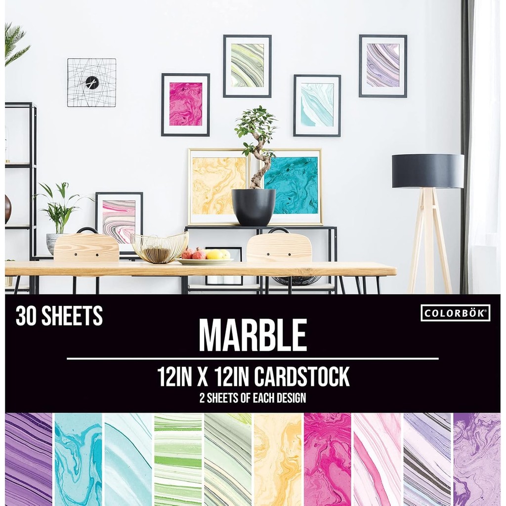 Colorbok 71876B Cardstock Paper Pad Marble, 12" x 12" 6CDR