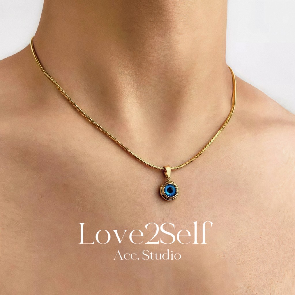 Love2Self X212 ผู้ชายสแตนเลสงูโซ่ Evil Eye จี้สร้อยคอ Non Tarnish 50 ซม.กันน้ํา Hip Hop Streetwear