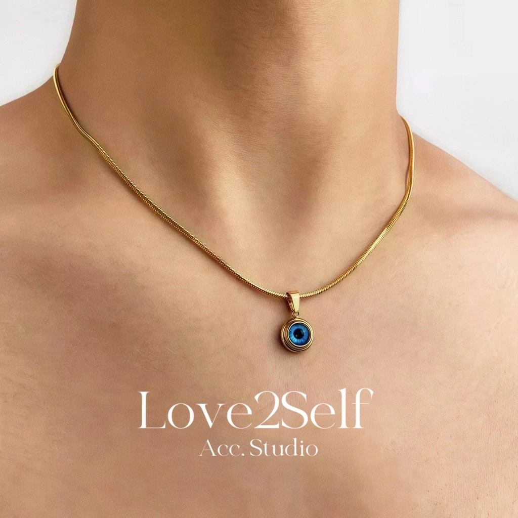 Love2Self X212 ผู้ชายสแตนเลสงูโซ่ Evil Eye จี้สร้อยคอ Non Tarnish 50 ซม.กันน้ํา Hip Hop Streetwear