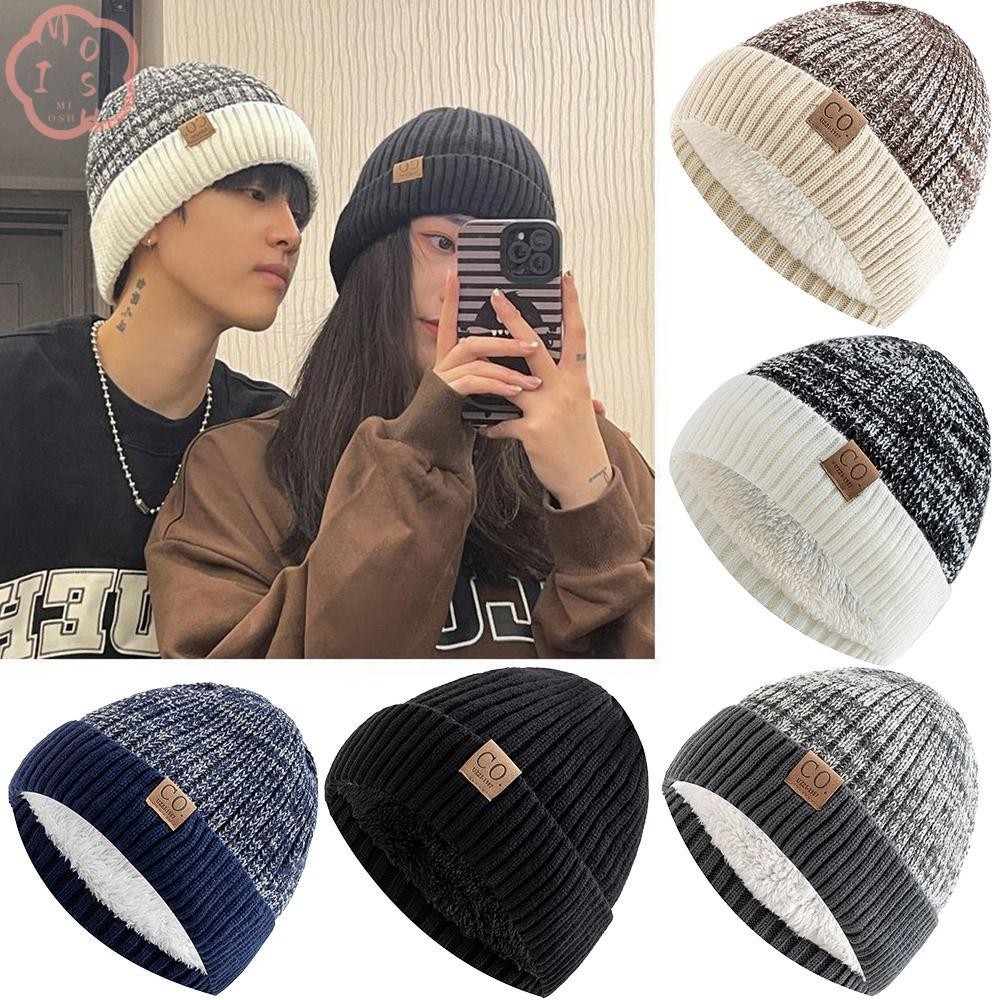 หมวกถักนิตติ้งWarm Windproof Beanies สำหรับผู้หญิงและผู้ชาย จากวัสดุคล้ายขนแกะโพลีเอสเตอร์ กันลมหนาว