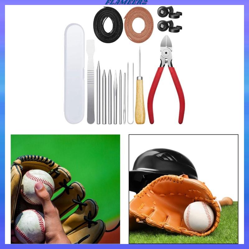 [Flameer2] 16x Baseball Glove Relacing Kit Softball Mitts Repair Kit Threading Tools Awl Baseball Gl