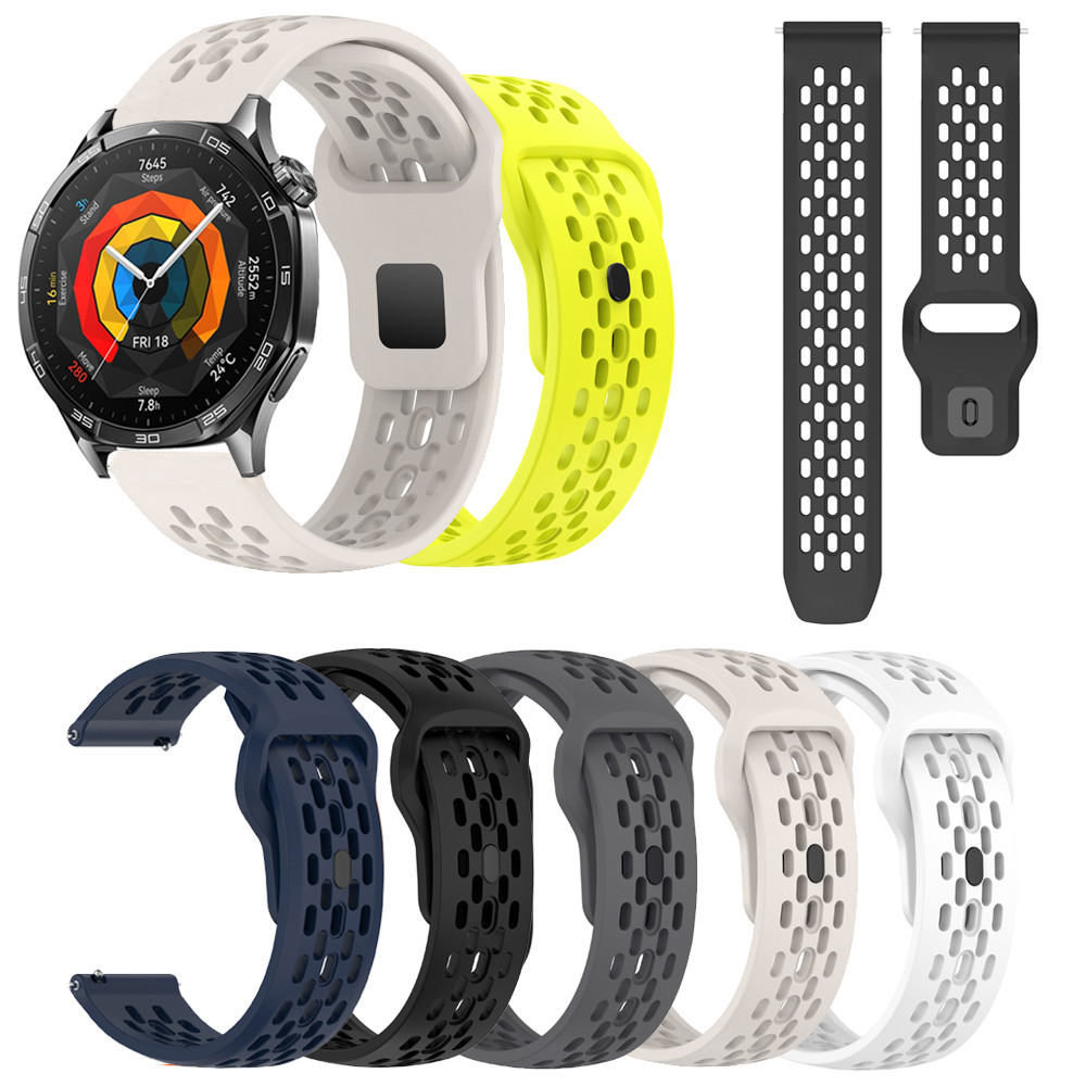 ซิลิโคนสําหรับนาฬิกา Huawei GT6/GT5/GT4/GT3/GT2/GT2e/Watch4/Watch3 Pro/GT 2/GT 3/GT 4/GT 2e ขนาด 18/20/22/41/42/43/46 มม. ระบายอากาศ อุปกรณ์เสริม