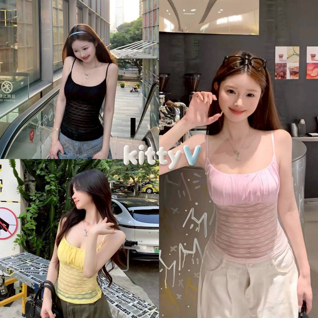 kitty.vogue พร้อมส่ง เสื้อสายเดี่ยว สไตล์เกาหลี สีพาสเทลน่ารัก มินิมอลสไตล์ เสริมฟองน้ำใส่ง่าย -FY3555